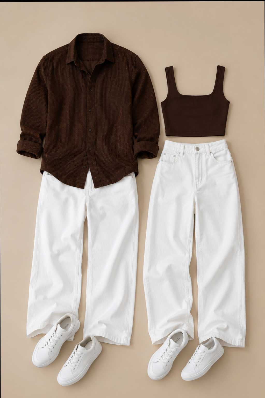 Brown & White Matching Couple Outfit