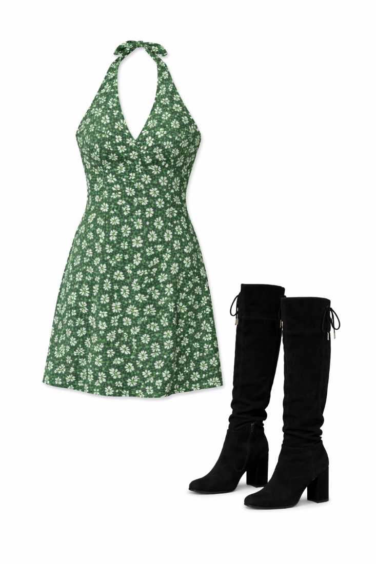 Summer fashion 2026 green floral halter dress lookbook