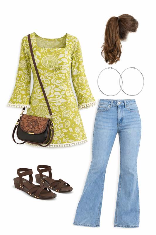 Cute Casual Outfit: Floral Top & Flare Jeans