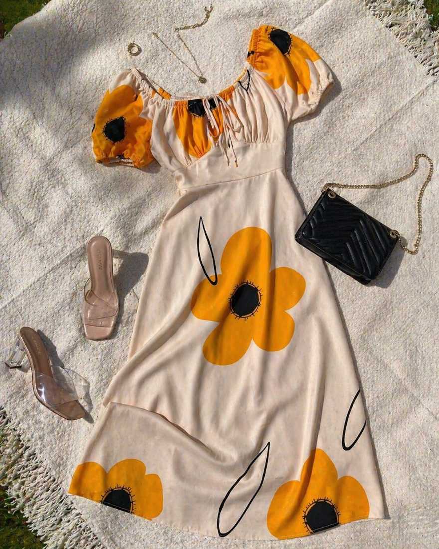 Yellow Floral Midi Dress